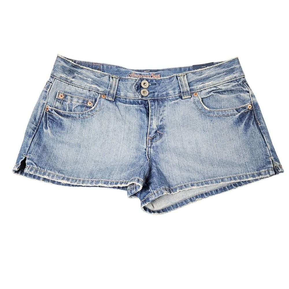 American Eagle Denim Shorts Womens 12 Blue Super Low Rise Deadstock Y2K Boho